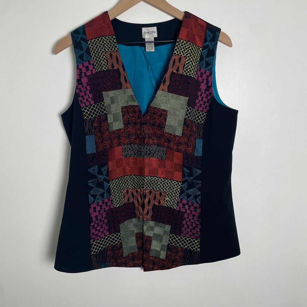 Vintage Vest Women M Layer Patchwork Wearable Art Eclectic Boho Avant Garde Boho